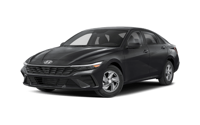 Hyundai Elantra — black, three-quarter front view