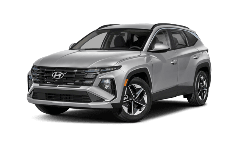 Hyundai Tucson — silver, three-quarter front view