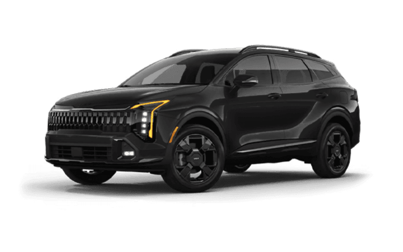 Kia Sportage — black, three-quarter front view